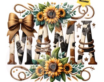 Mama Cowhide Sunflower PNG, Country Mom Sublimation Design, Rustic Cowgirl Mama Sunflower Digital Design, Coquette Fall Vibes PNG, Western