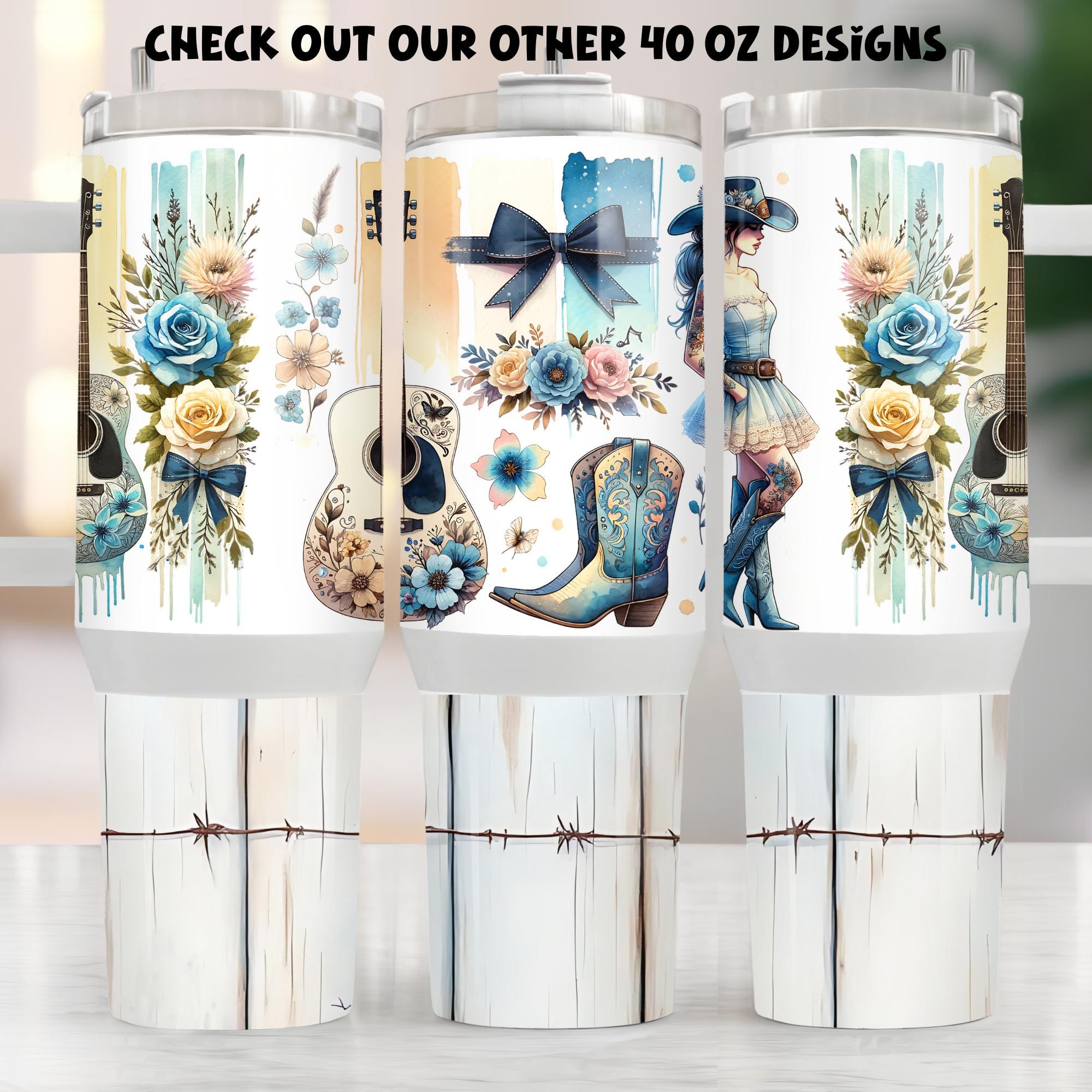 Western Flower 40oz Tumbler Wrap, Rustic Floral Western Southwest 40 Oz ...