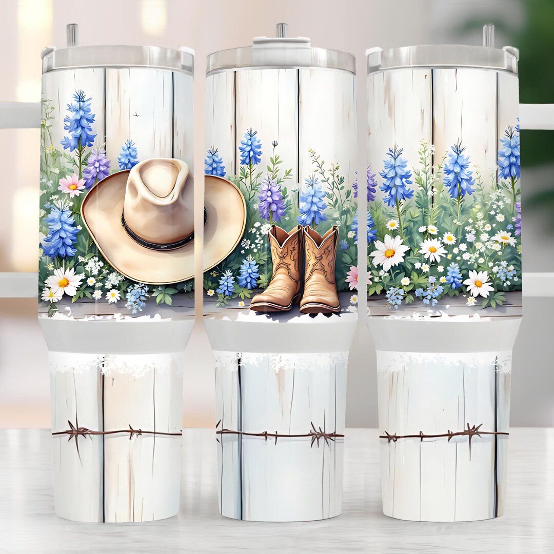 Western Flower 40oz Tumbler Wrap, Rustic Floral Western Southwest 40 Oz ...