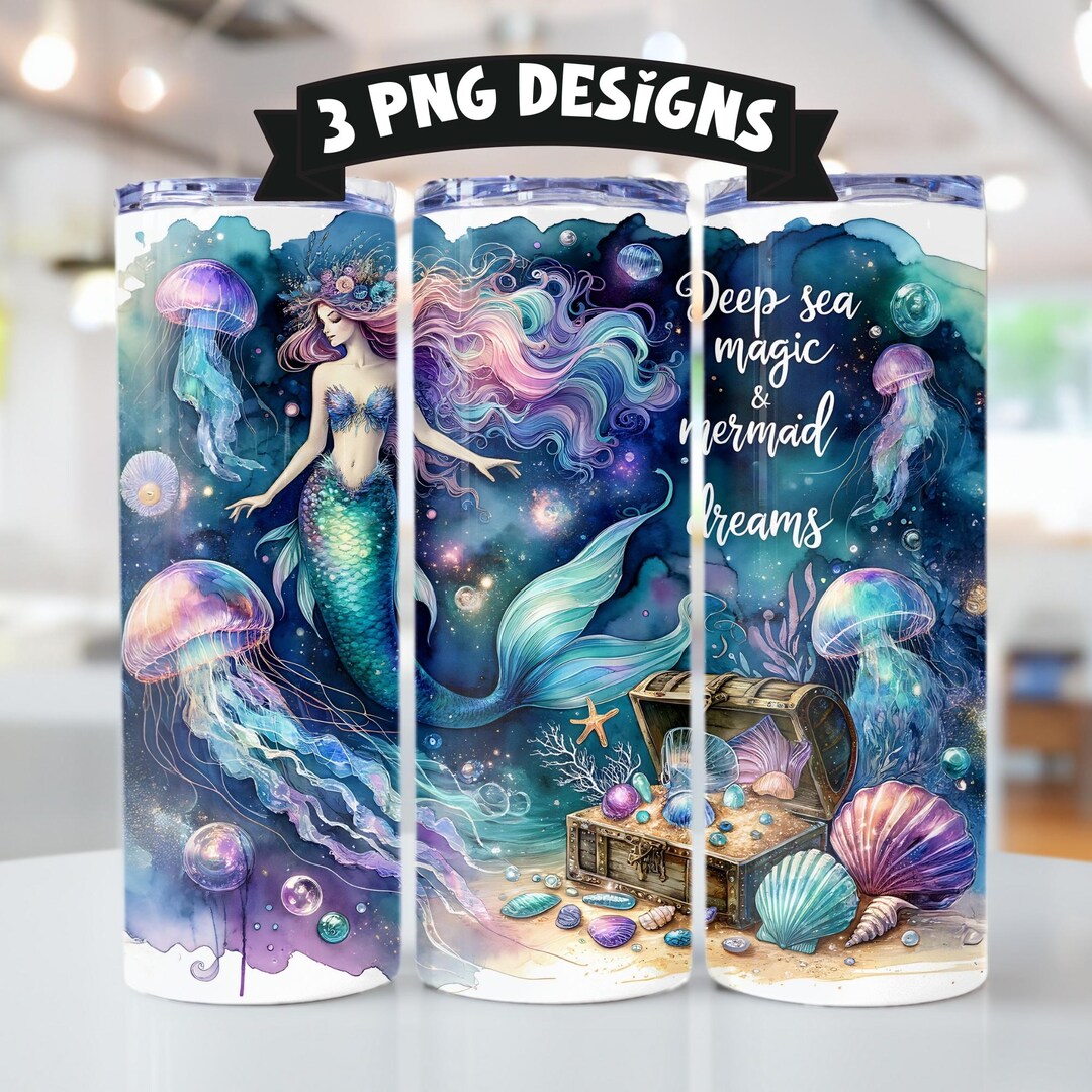 Mermaid Sea Witch PNG 20oz Skinny Tumbler Wrap, Mystical Treasures ...
