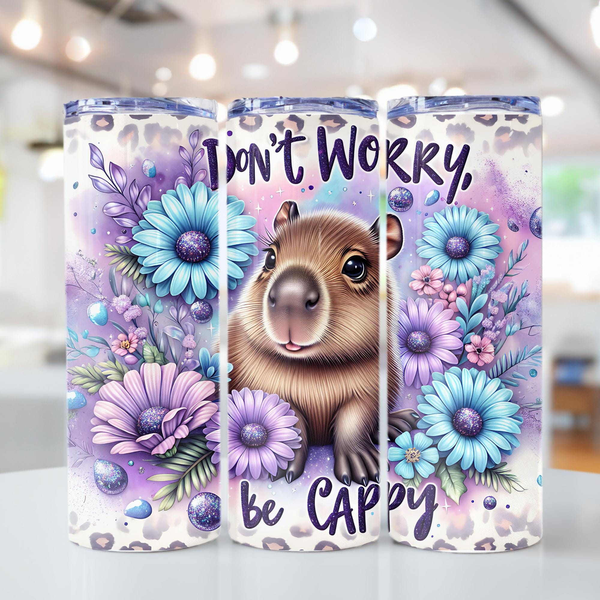 Cute Capybara Tumbler Wrap, Be Happy 20 Oz Sublimation Tumbler PNG, Don't Worry Be Cappy Positivity Tumbler Wrap Digital Design Cappy Lovers