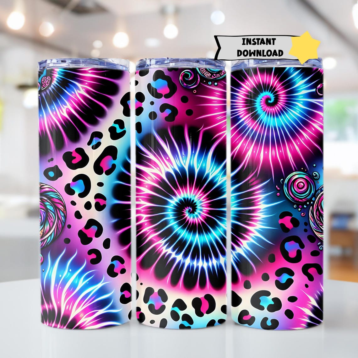 Tie Dye Tumbler Wrap PNG, Pink Leopard Print 20 Oz Sublimation Skinny ...