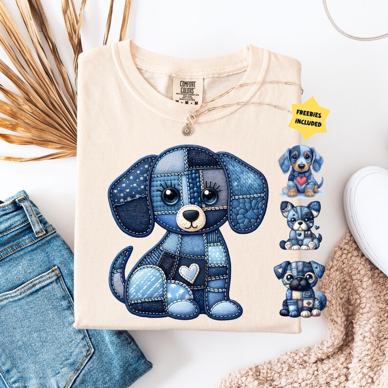 Denim Patchwork Dogs PNG, Blue Stitched Dog Clipart, Cute Plush Puppy ...