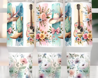 Western Flower 40oz Tumbler Wrap, Rustic Floral Western Southwest 40 oz Sublimation Tumbler Design, Cowgirl Tumbler Digital Download