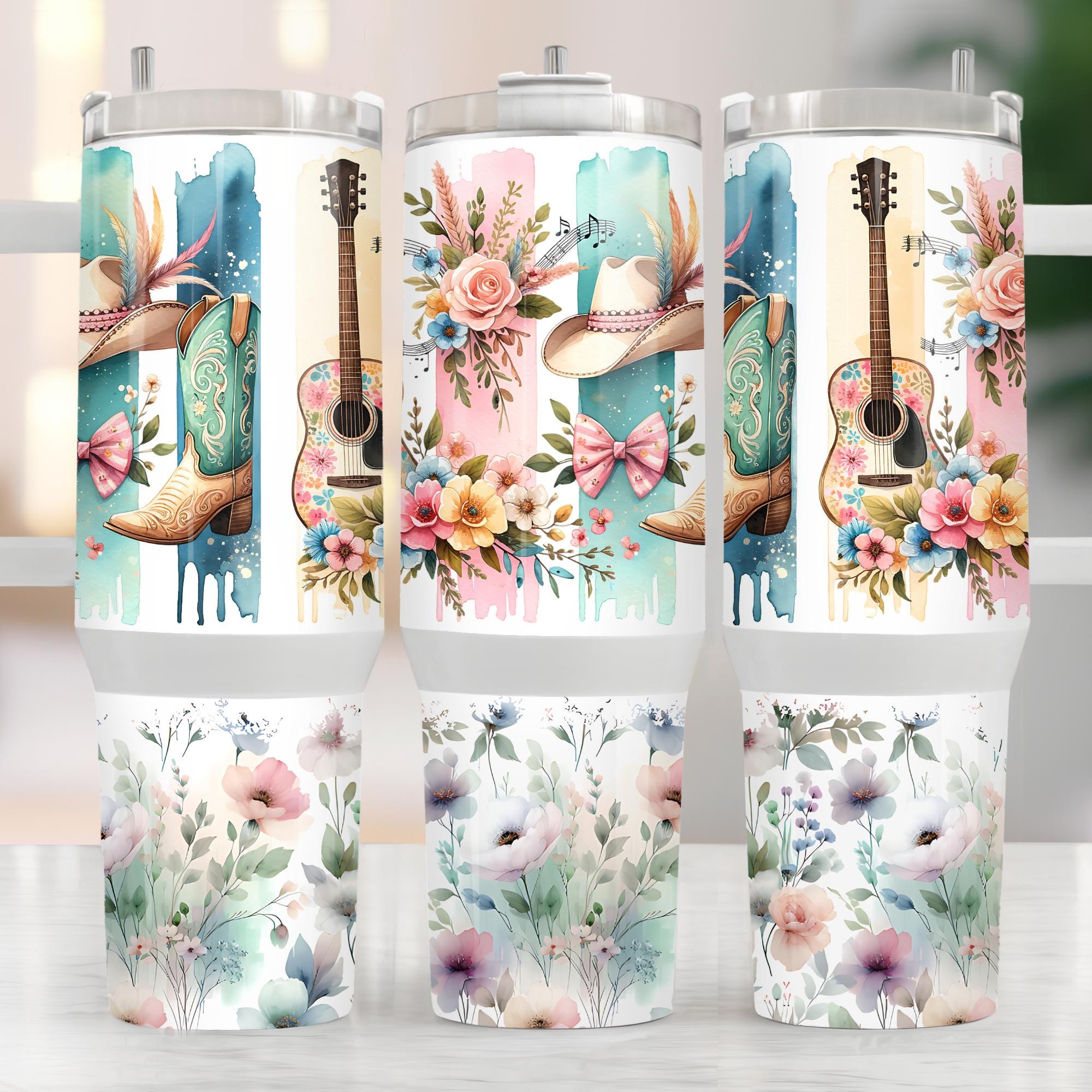 Western Flower 40oz Tumbler Wrap, Rustic Floral Western Southwest 40 Oz ...