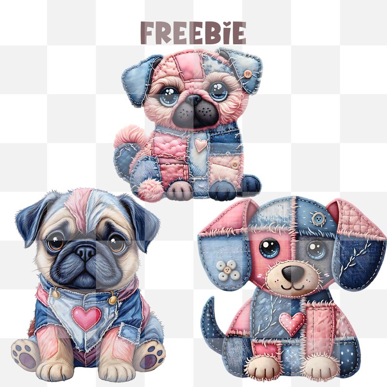 Patchwork Denim Dog PNG, Cute Blue Pink Dog Clipart, T-shirt Design ...