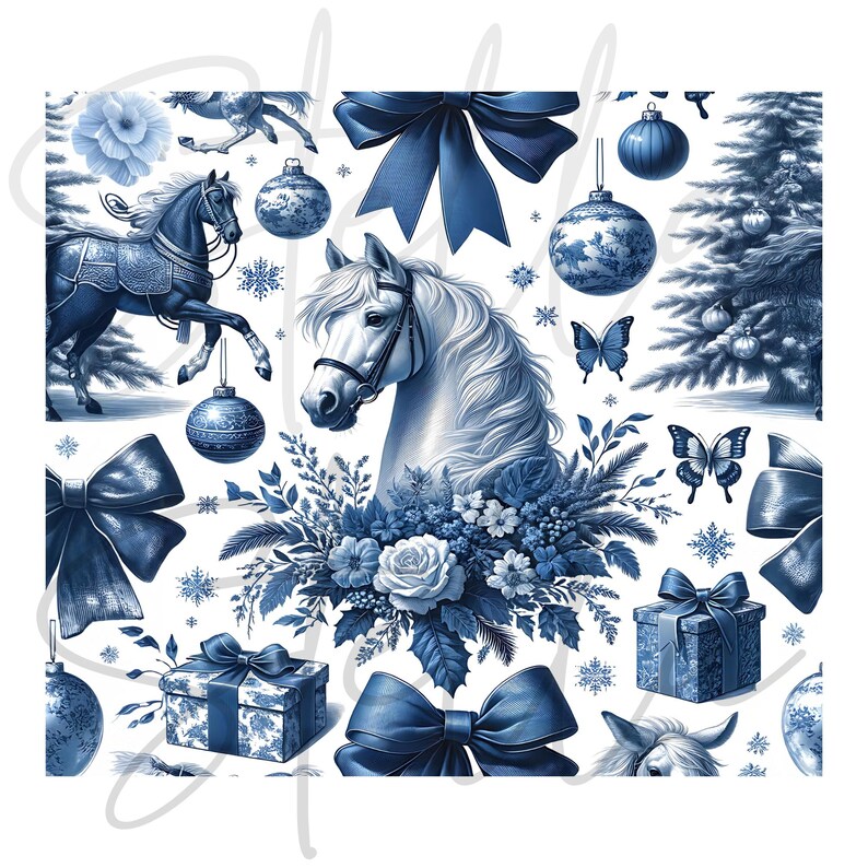 French Blue Toile De Jouy Digital Patterns Sublimation Tumbler, Blue