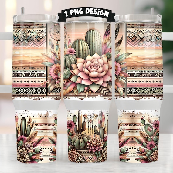 Boho Western Aztec Tumbler Wrap, Boho Sunset PNG, 40 oz Tumbler Sublimation Designs, Country Tumbler Wrap, Cactus Tumbler, Succulent PNG