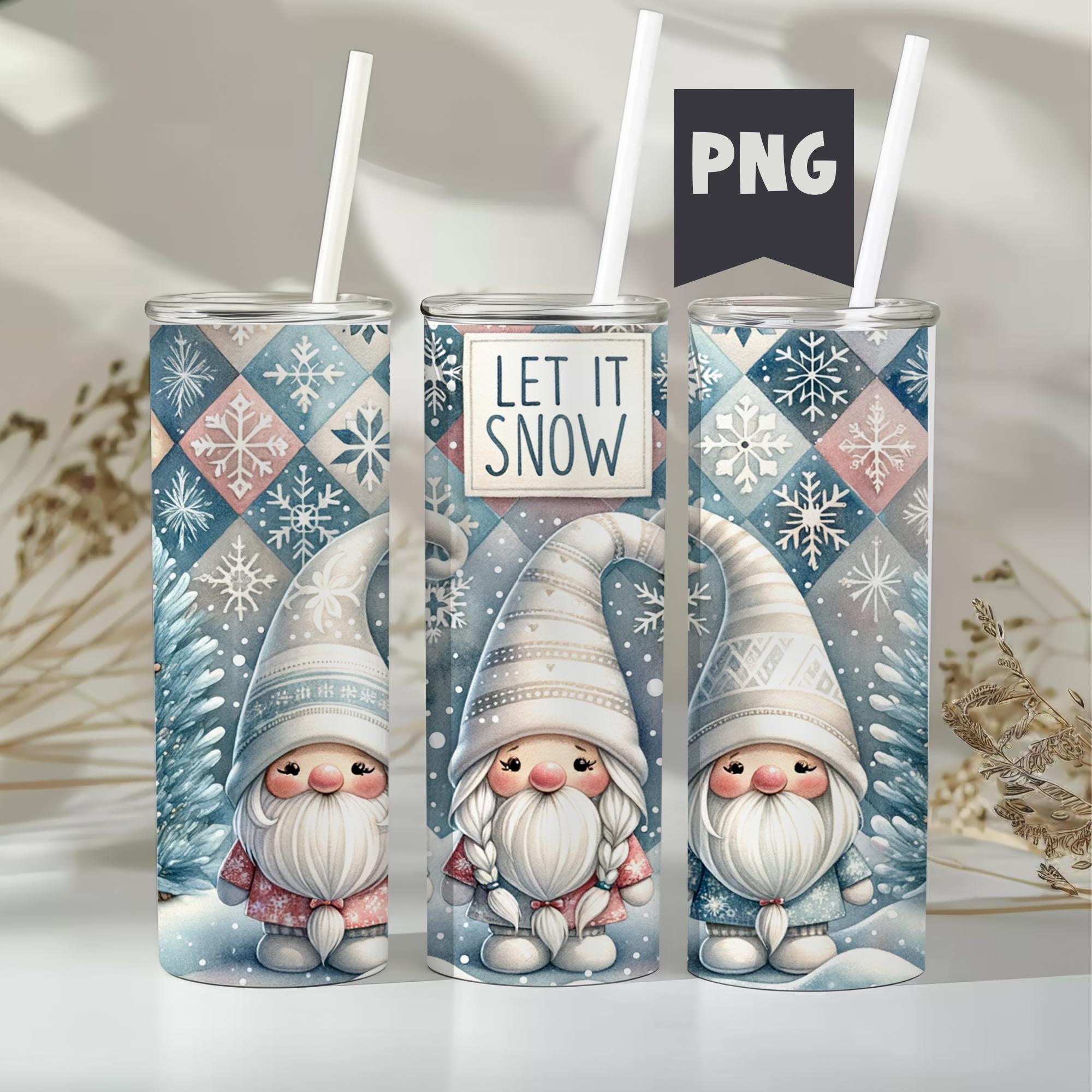 Let It Snow Gnome 20 Oz Skinny Tumbler Wrap, Christmas Gnome Sublimation Tumbler Design Template, Digital Download, Snowflake PNG Design