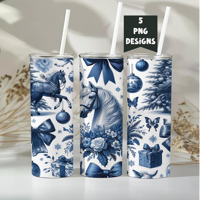 French Blue Toile De Jouy Digital Patterns Sublimation Tumbler, Blue