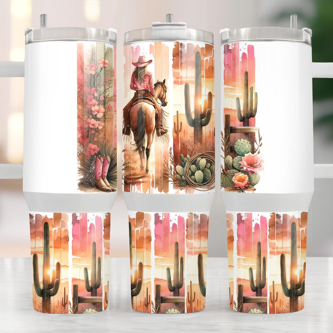 Western Floral 40oz Tumbler Wrap: Cowgirl Sublimation Design (digital ...