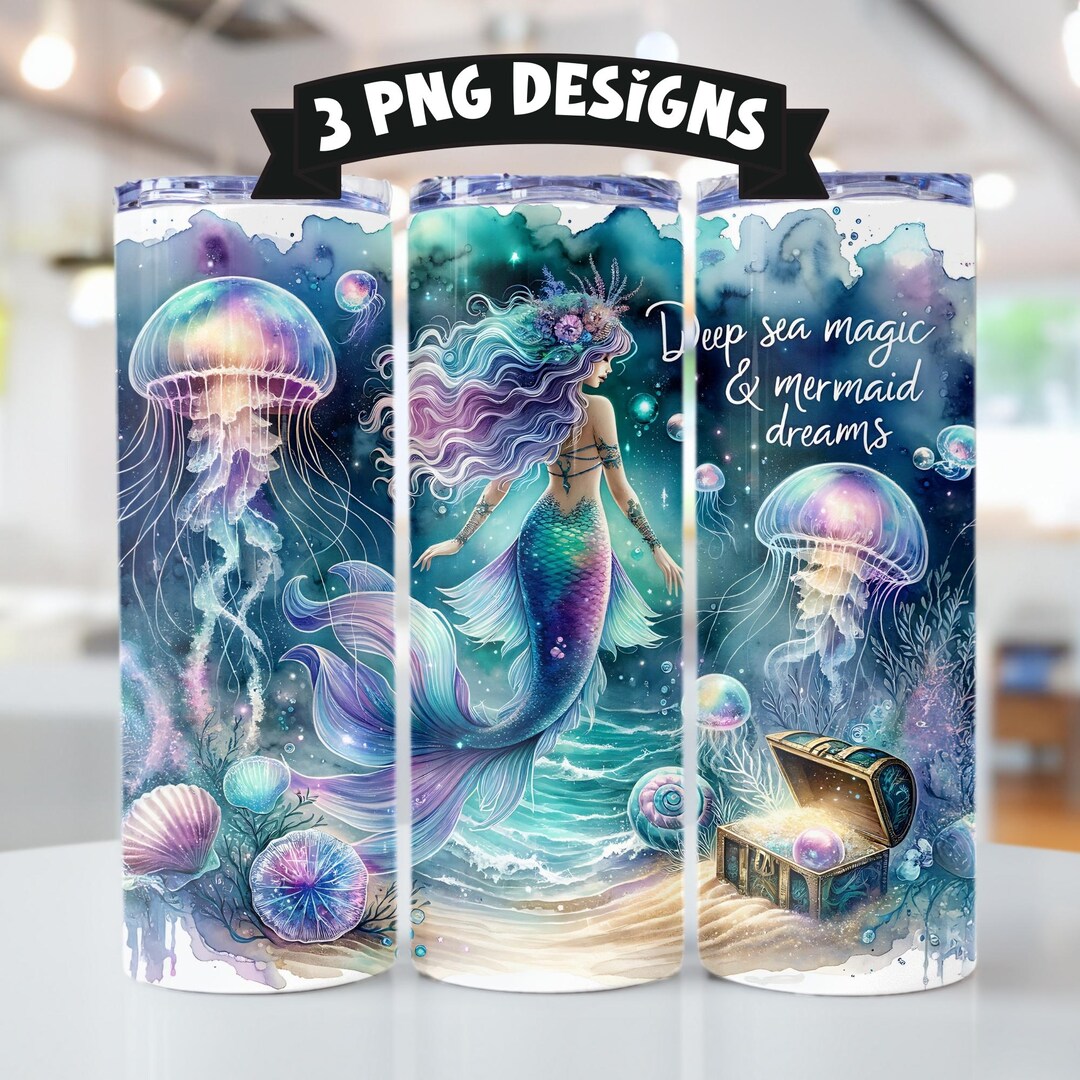 Mermaid Sea Witch PNG 20oz Skinny Tumbler Wrap, Mystical Treasures ...