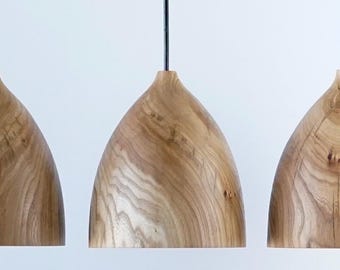 Set Wooden pendant light, farmhouse kitchen island fixture, handcrafted solid wood ceiling lamps
