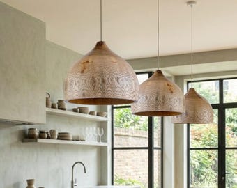 Wooden Pendant Light, Sculptural Oak Ceiling Lamp, Organic Modern Dining Light, Scandinavian Lighting