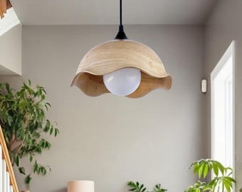 Houten hanglamp, keukenverlichting, verlichting in Japandi-stijl, landelijke woondecoratie
