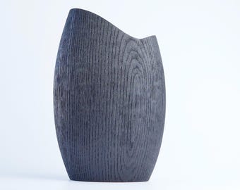 Wooden vase, black wood vessel, sculptural home decor, decorative vase