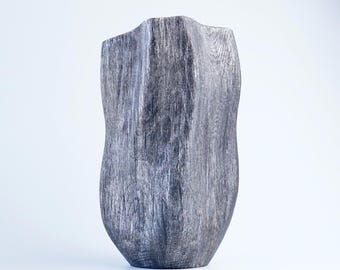 Vase en chêne fait main : grande décoration scandinave pour fleurs séchées, décoration en bois noir