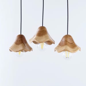 Set of 3 Wooden Pendant Lights, Handmade Wavy Edge Chandelier, Chandelier Lighting