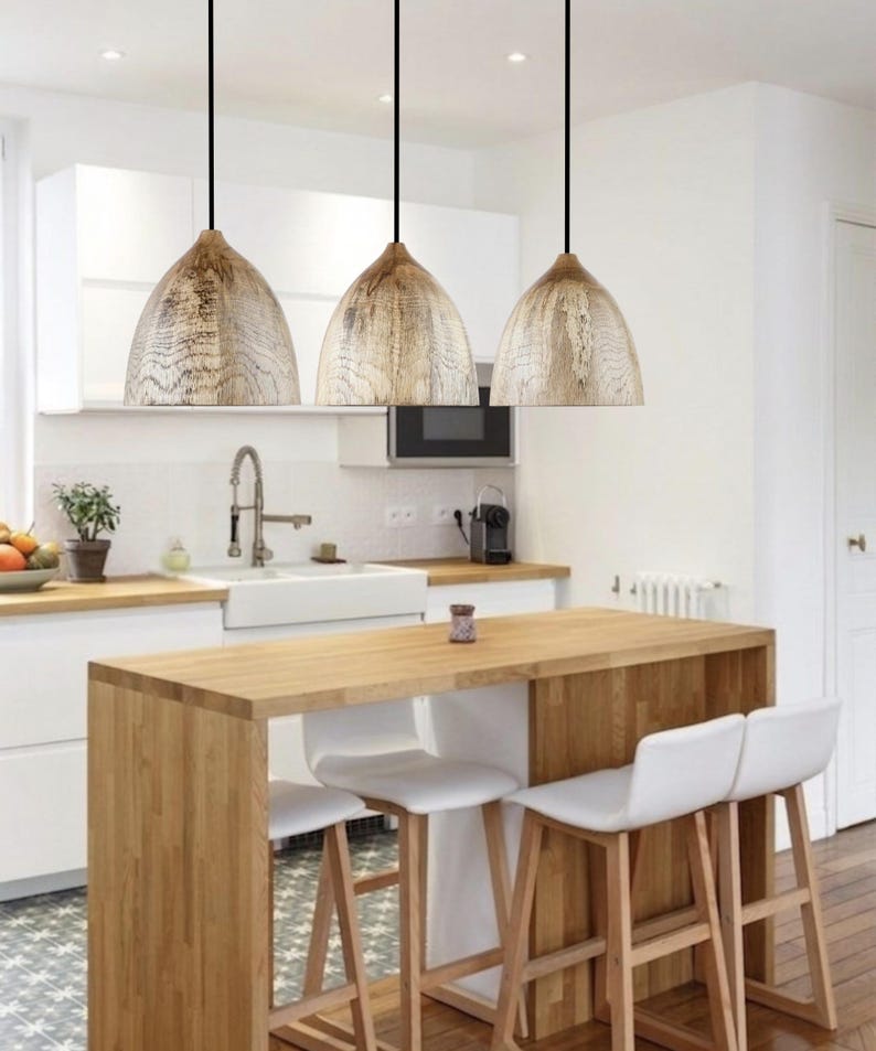 Wooden pendant lights, kitchen island lighting, solid wood light, handcrafted wooden lamp image 2