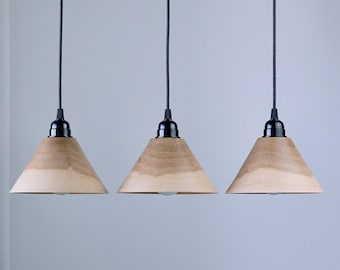 Set of 3 Handmade Oak Wood Pendant Light: Modern  Chandelier, Wooden Lights
