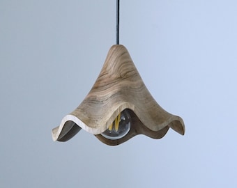 Handmade Walnut Wood Pendant Light, Wavy Edge Scandinavian Chandelier, Vintage Lamp
