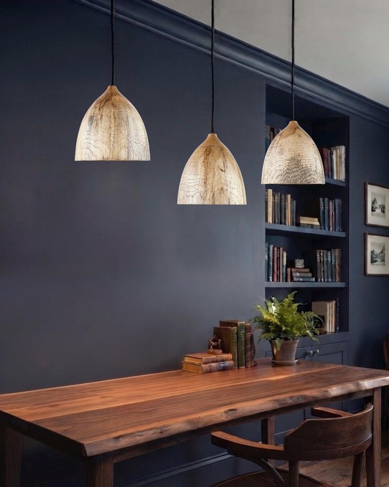 Wooden pendant lights, kitchen island lighting, solid wood light, handcrafted wooden lamp image 7