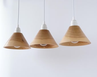 Set van 3 eikenhouten hanglampen, minimalistische eetkamer keukeneilandverlichting