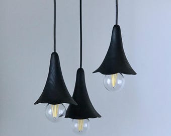 Handmade Oak Pendant Light: Modern Wavy Edge Chandelier