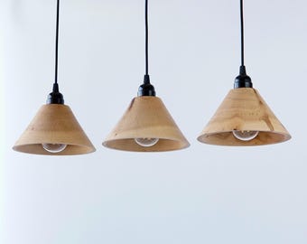 3er Set Handgefertigte Eichen Holz Pendelleuchte: Moderne Kronleuchter, Holzleuchten