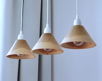 Set of 3 wooden pendant lights for dining room, Small minimalist lamp, kitchen island lighting