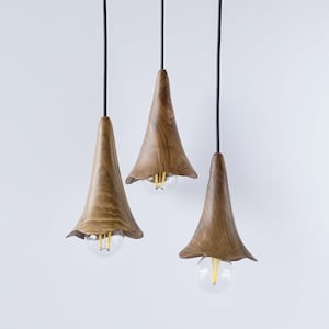 Small wooden pendants light, handmade wooden lampshade, gnome-hat shade lamp