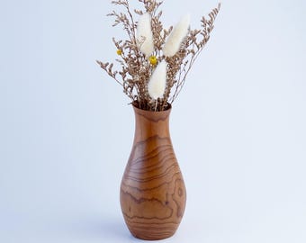Handmade Almond Wood Vase, Scandinavian Dried Flower Decor