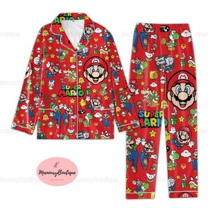 Pyjama Satin Mario Manches Longues – Ensemble 2 Pièces Pour Fille, Doux Et Léger