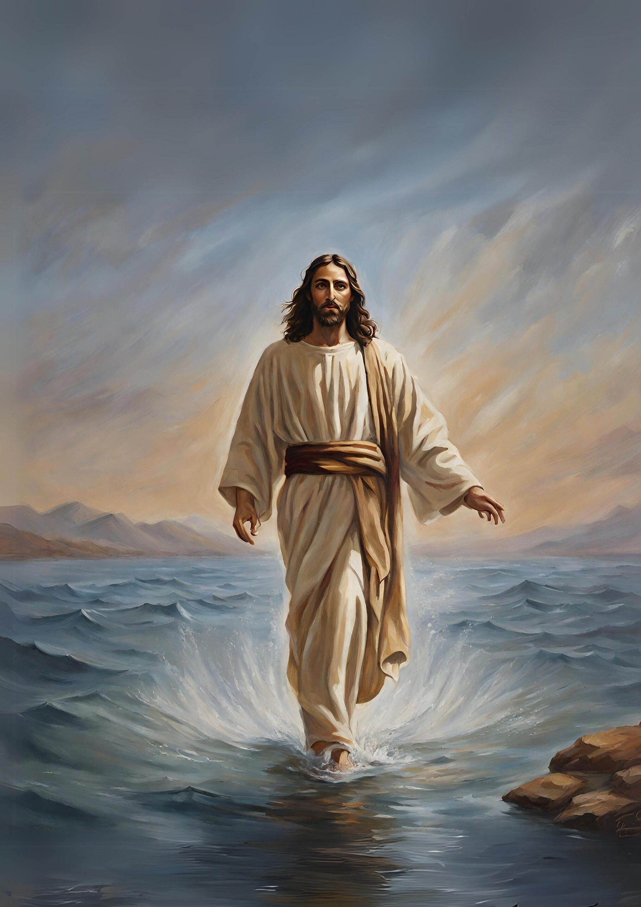 Jesus Walking on Water Poster Painting/ Wall Art/ Christian - Etsy