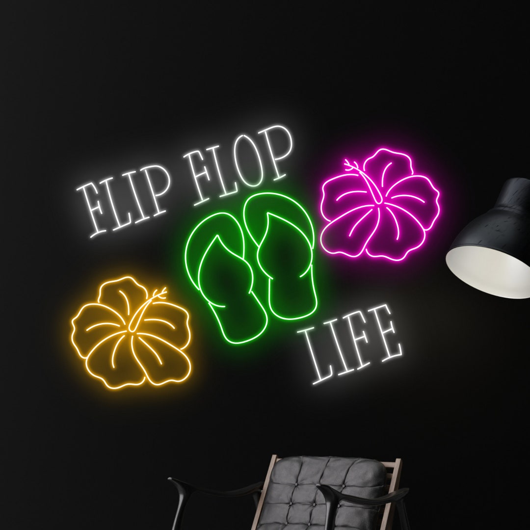 Flip Flop Life Hibiscus Neon Sign Hibiscus Flower Led Light Etsy