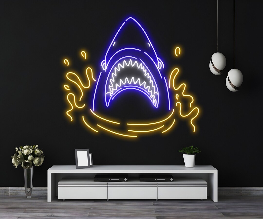 Shark Swimming Neon Sign Shark Led Sign Cool Shark Neon Etsy