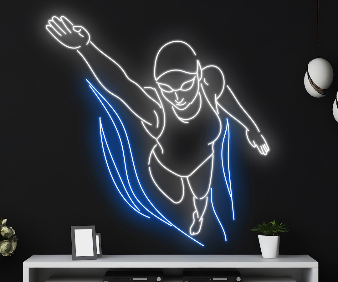 Woman Swimming Neon Sign Custom Swimmer Led Sign Swimming Etsy