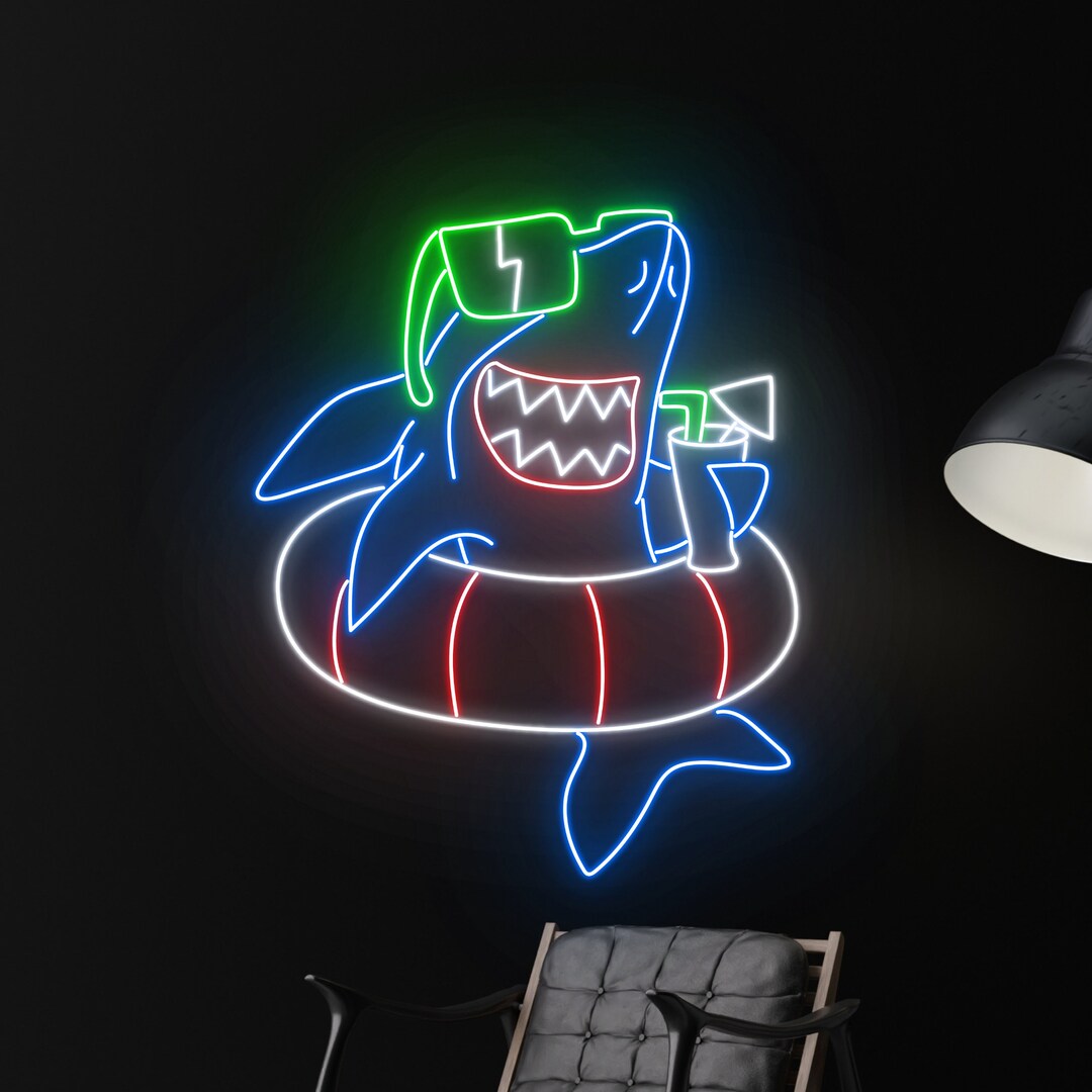 Shark Swimming Neon Sign Funny Shark Led Sign Cool Shark Etsy