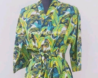 japanese cotton kimono robe, japanese robe, yukata robe, pineapple robe, beach coverup, colors available