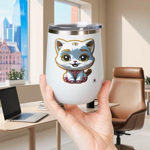 Adorable Cute Cat Wine Tumbler, Adorable for Cat Lovers, Gifts for Pet Owners, Pet Tumbler, Tumbler For Cat's Week Gift, Unique Pet Gift