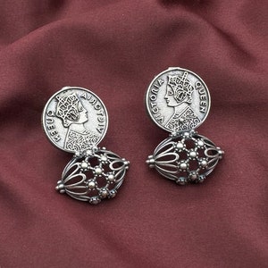 Queen Victoria Indian Oxidised Silver Jewelry Tribal Ethnic Antique Studs for women girl elegant earrings