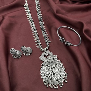 Oxidised Jewelry Temple Jewelry Long Necklace Oxidized Jhumka Oxidised Bangle Oxidised Set Oxidised South Indian Necklace Navratri Jewelry