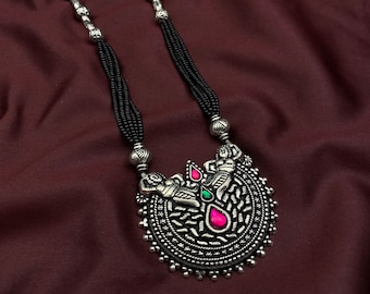 Oxidierte Silber Mangalsutra Halskette: Boho Chic indischer Schmuck