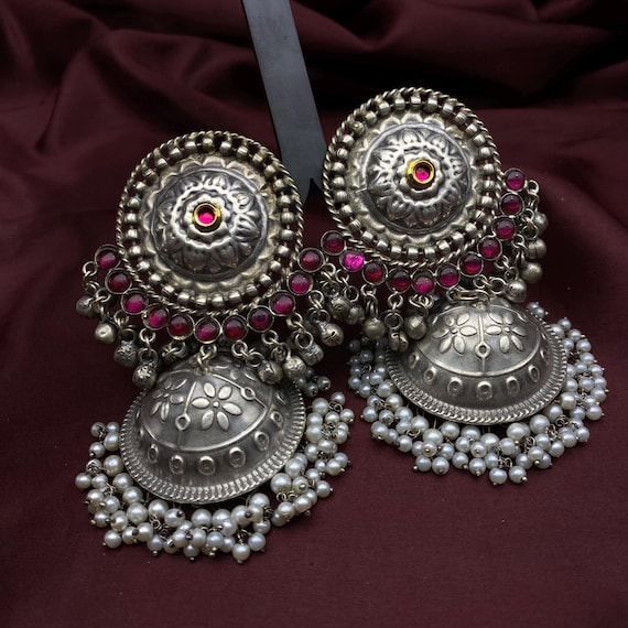 Quirky Fashions Garba Jhumka Earrings Antique Silver Statement Jewelry for Navratri Garba Dance Etsy Canada