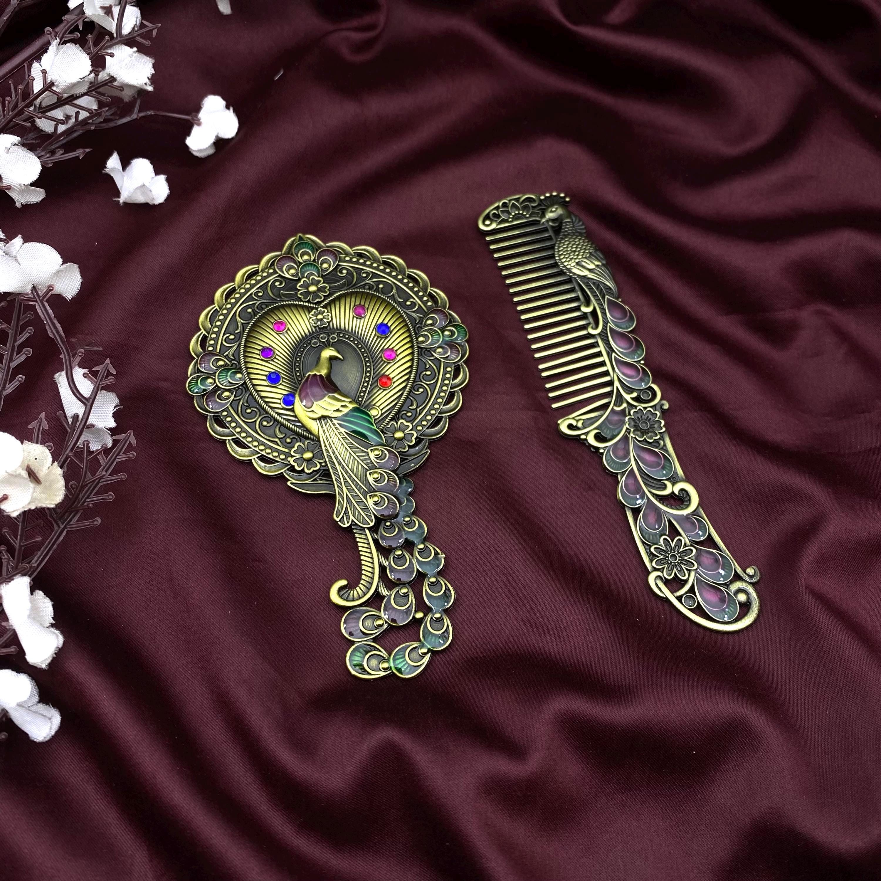 Beautiful Cloisonne Brass Peacock Mirror and Comb Set New 18d17fc9-96ed-4f6d-b5f0-  main image 3