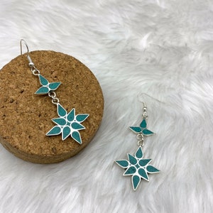 Quirky Fashions Tibetan Turquoise and Lapis Lazuli Star Shaped Handmade Bohemian Gemstone Ethnic Nepali Jewelry Dangle & Drop Earrings
