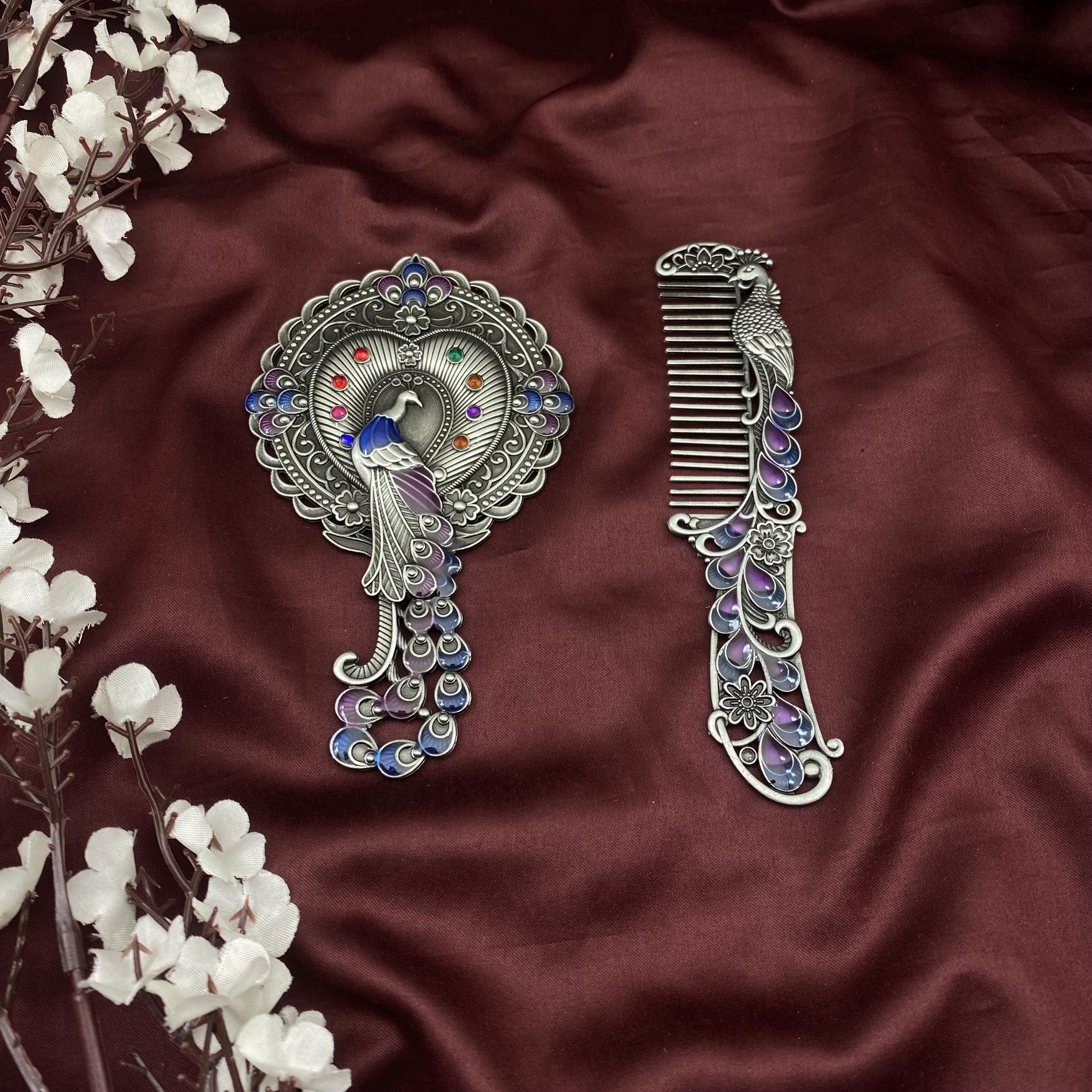 Beautiful Cloisonne Brass Peacock Mirror and Comb Set New s-l1200.jpg main image 4