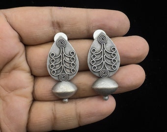 Indian Oxidised Silver Jewelry boho Style Replica Tribal Ethnic South Indian Jhumka Earrings for women girls Moon Shape ladies kurti jewelry