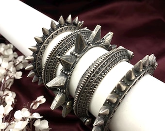 Oxidized Silver Kada Bangle Set: Indian Tribal Jewelry, Quirky Fashions