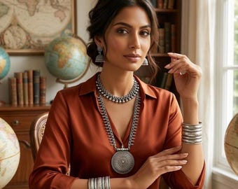 Oxidized Silver Boho Jewelry Set: Indian Necklace, Choker & Jhumka Earrings